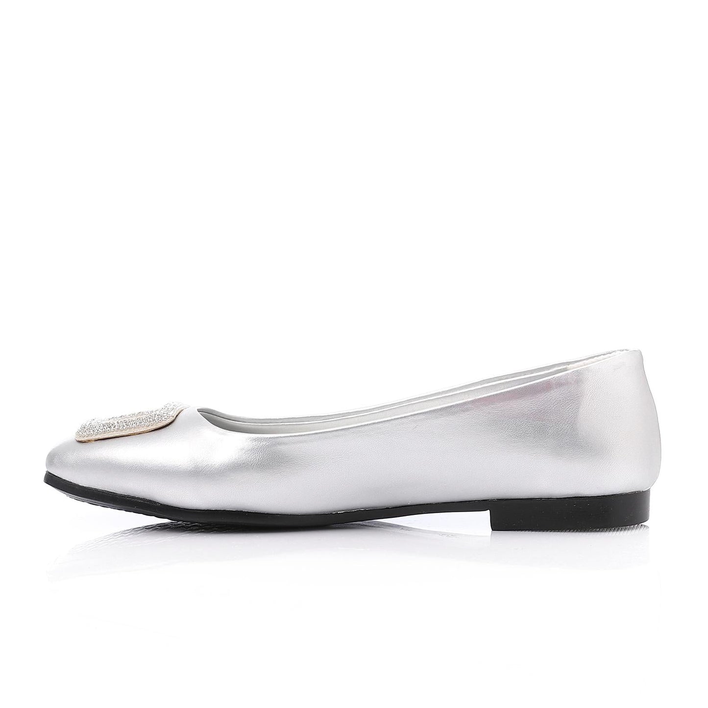 Leather Ballerina Strassed Square - Silver