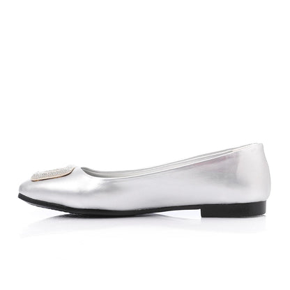 Leather Ballerina Strassed Square - Silver