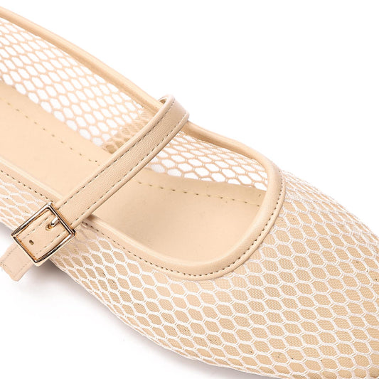 Mesh Mary Jane Flats - Beige