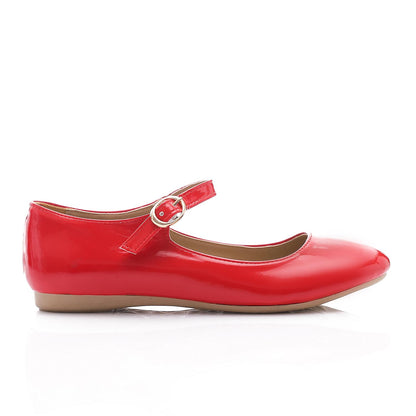 Patent Leather Solid Mary Jane Flats - Red
