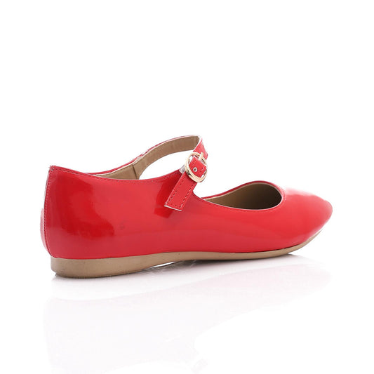 Patent Leather Solid Mary Jane Flats - Red