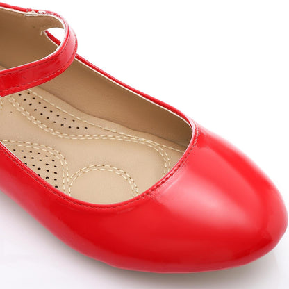 Patent Leather Solid Mary Jane Flats - Red