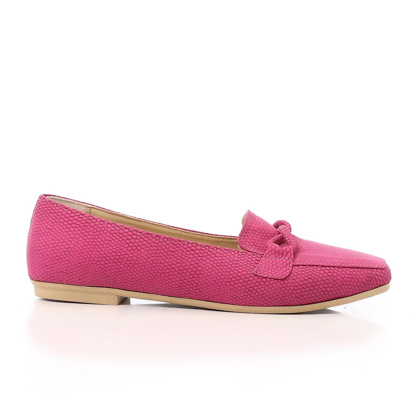 Faux Leather Textured Knot Loafer - Pink