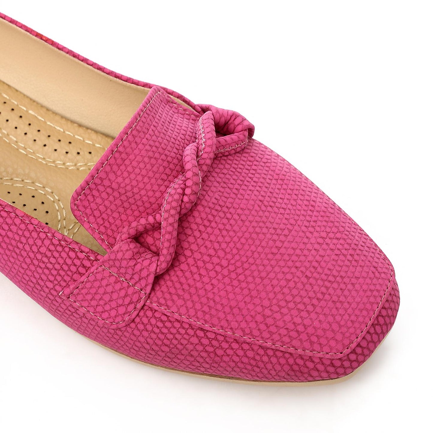 Faux Leather Textured Knot Loafer - Pink