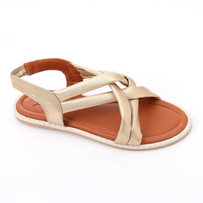 Leather Cross-Strap Sandals – Gold