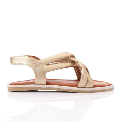 Leather Cross-Strap Sandals – Gold