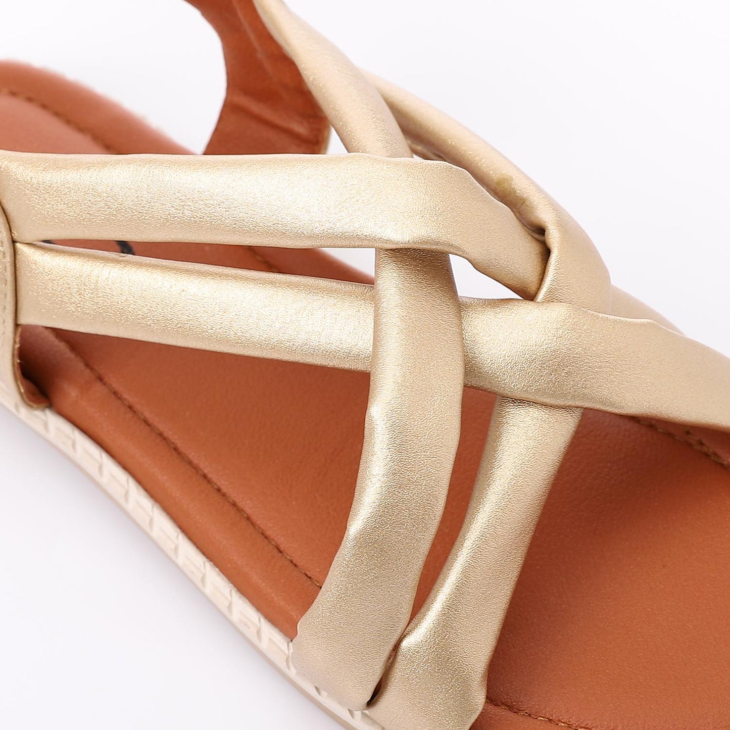 Leather Cross-Strap Sandals – Gold