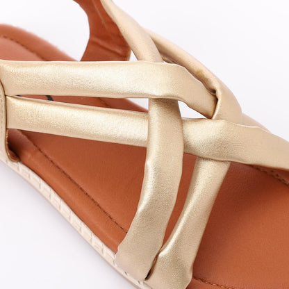 Leather Cross-Strap Sandals – Gold