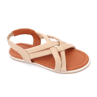 Leather Cross-Strap Sandals – Beige