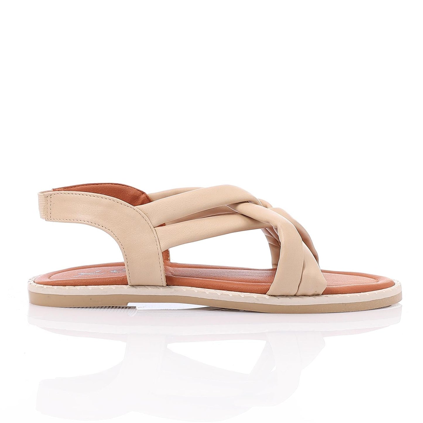 Leather Cross-Strap Sandals – Beige