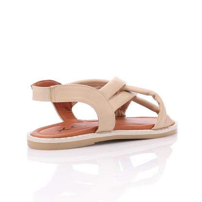 Leather Cross-Strap Sandals – Beige