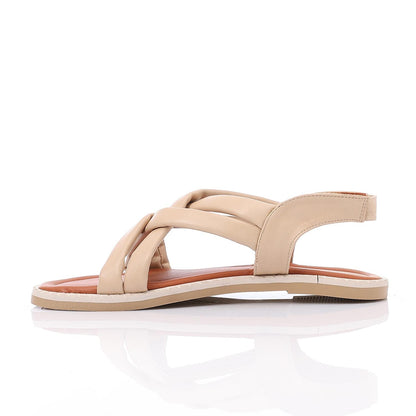 Leather Cross-Strap Sandals – Beige