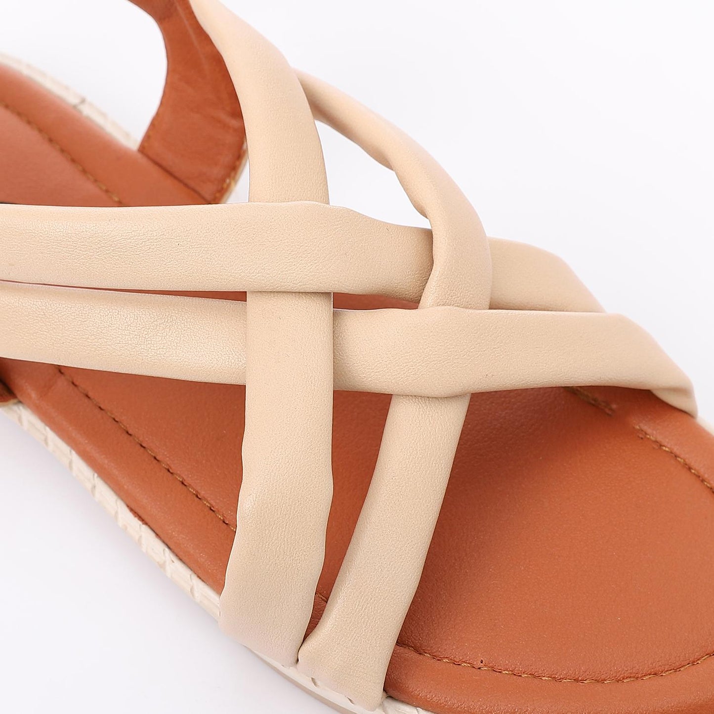 Leather Cross-Strap Sandals – Beige