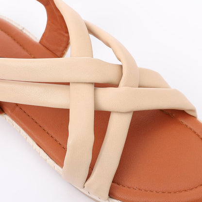 Leather Cross-Strap Sandals – Beige