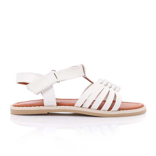 Leather Woven Strap Sandals – White
