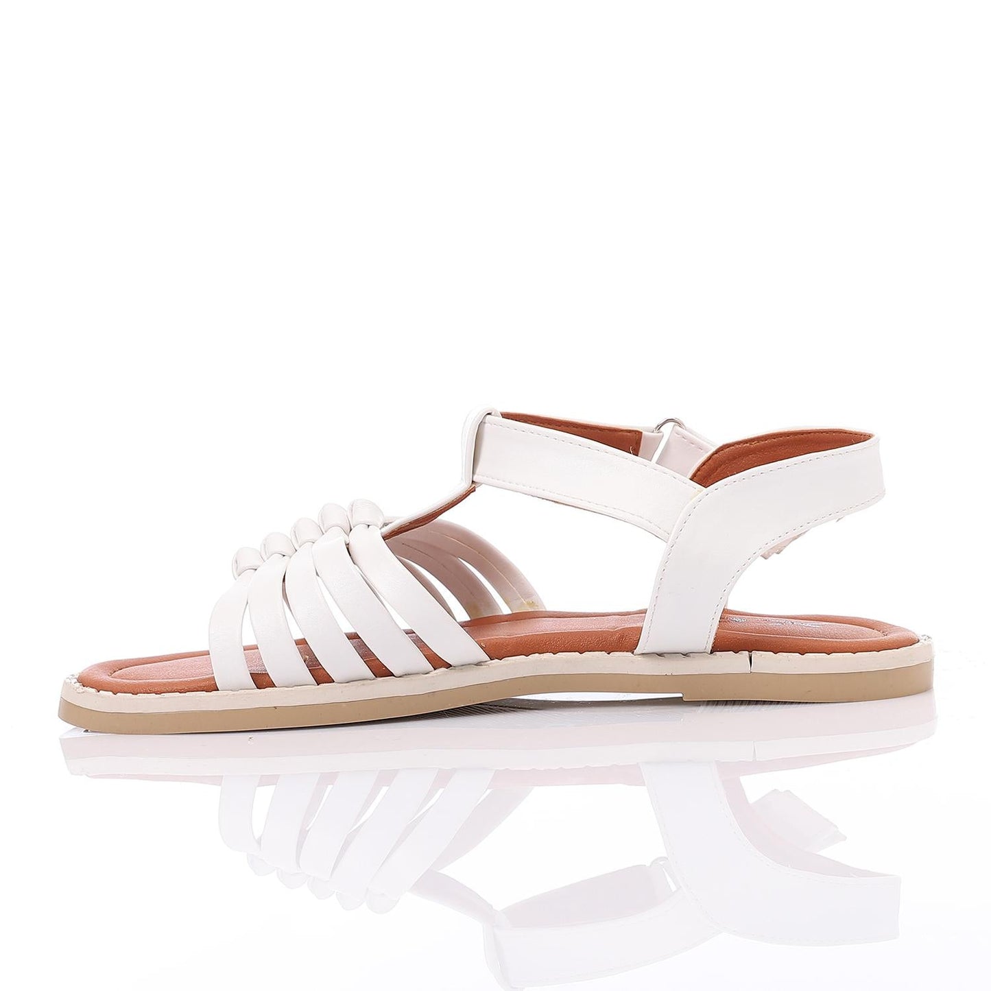 Leather Woven Strap Sandals – White