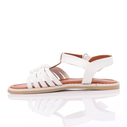 Leather Woven Strap Sandals – White