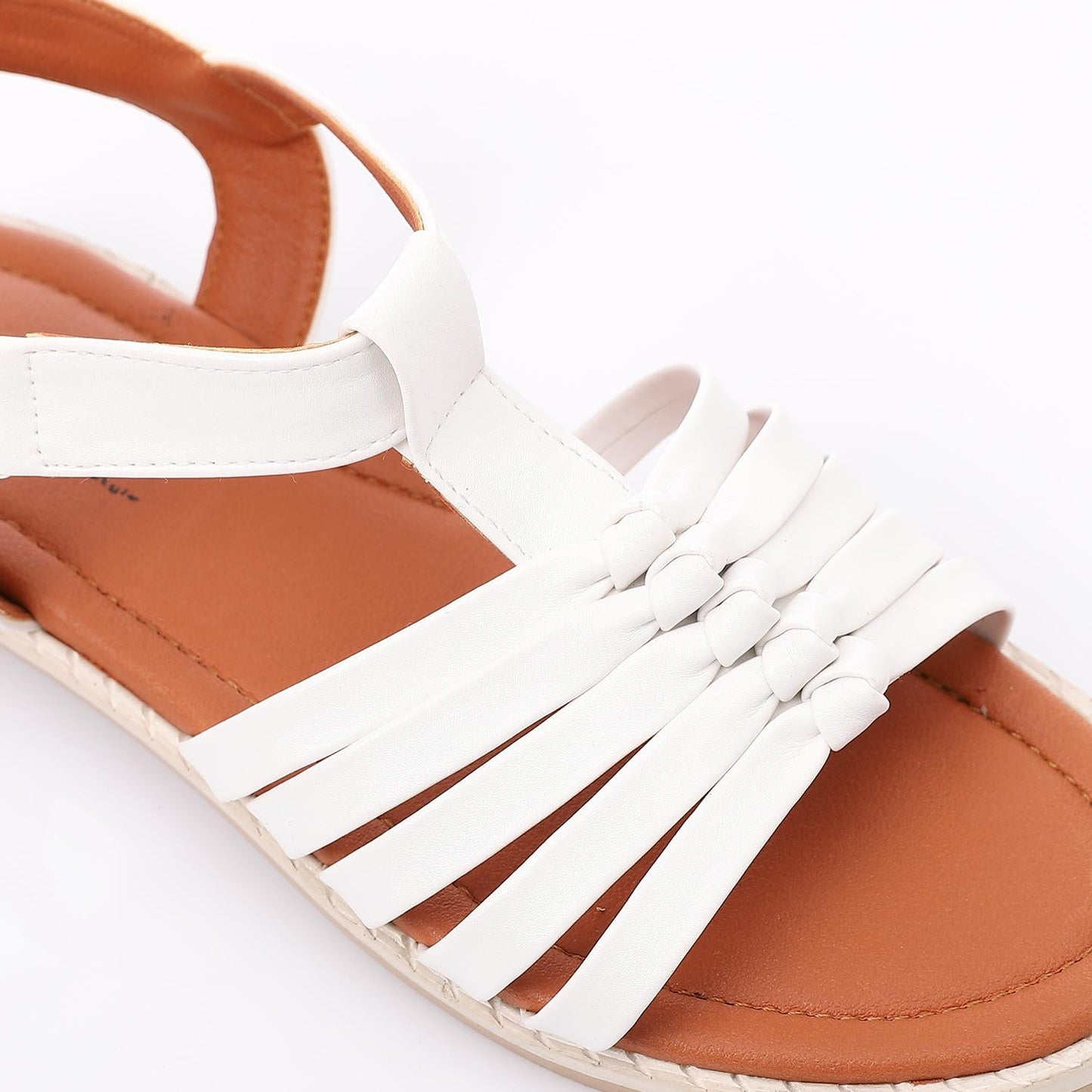 Leather Woven Strap Sandals – White