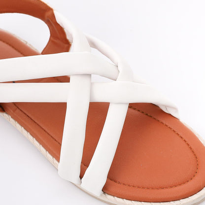 Leather Cross-Strap Sandals – White