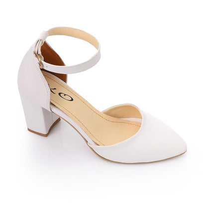 Suede D'Orsay Ankle Strap Block Heel - White