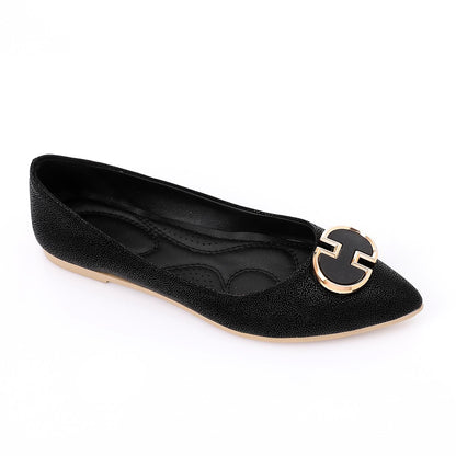 Faux Suede Pointed-Toe Buckle Flat - Black