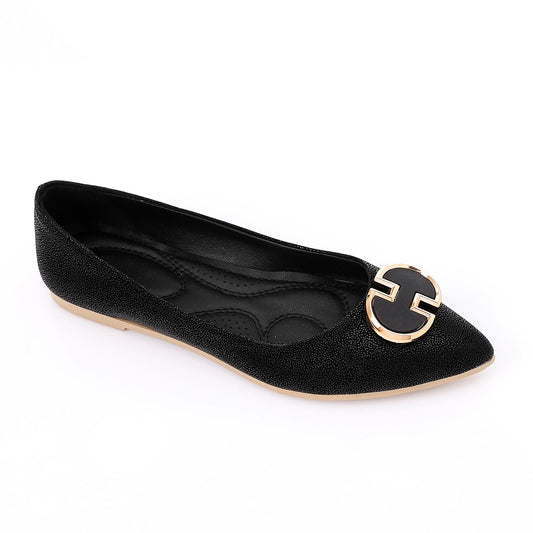 Faux Suede Pointed-Toe Buckle Flat - Black
