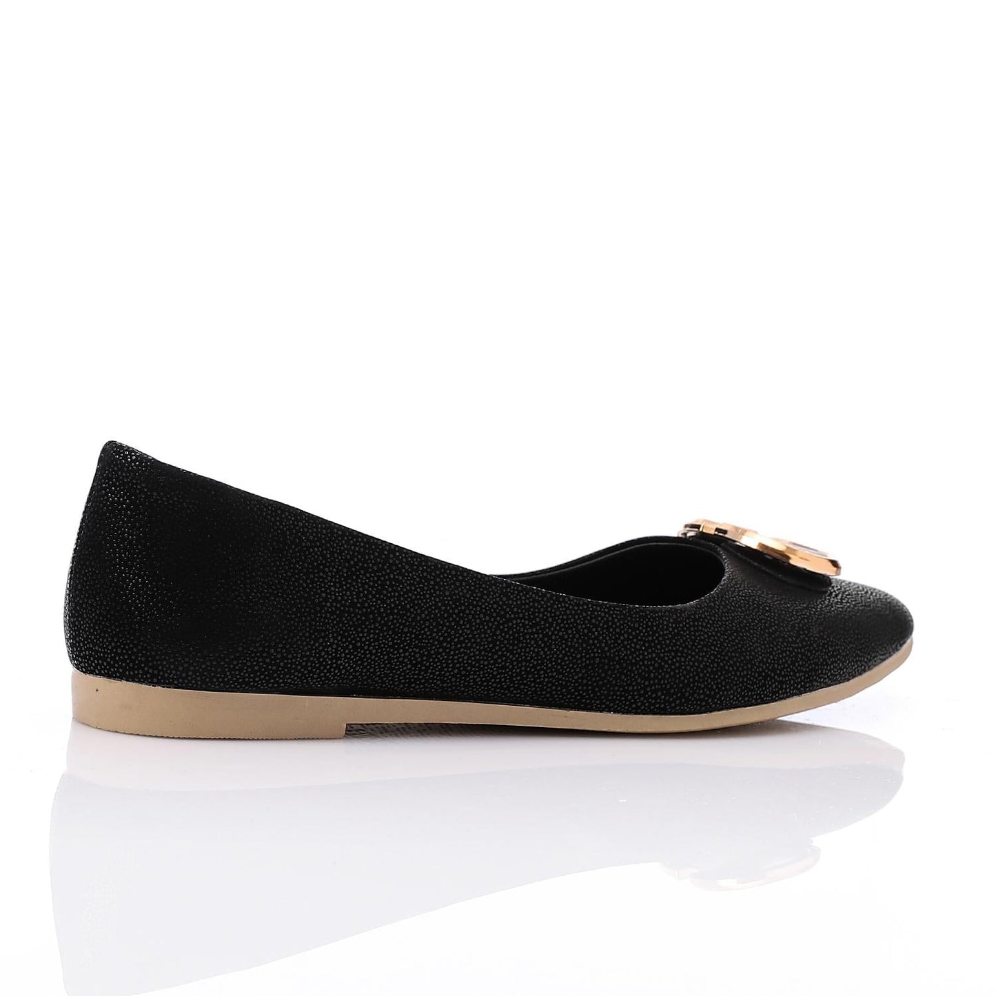 Faux Suede Pointed-Toe Buckle Flat - Black