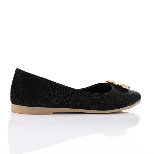 Faux Suede Pointed-Toe Buckle Flat - Black
