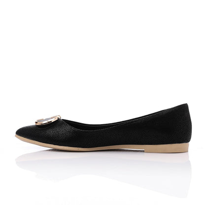 Faux Suede Pointed-Toe Buckle Flat - Black