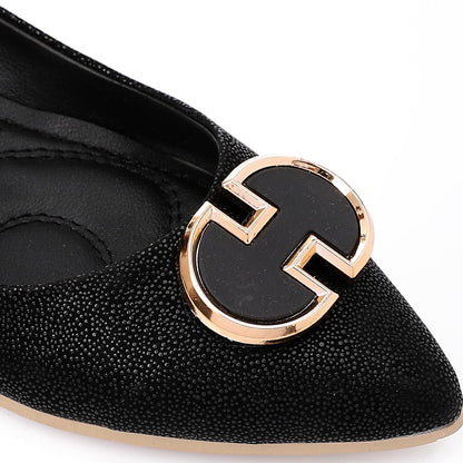 Faux Suede Pointed-Toe Buckle Flat - Black