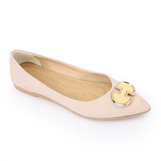 Textured Leather Solid Ballerina Flats - Beige