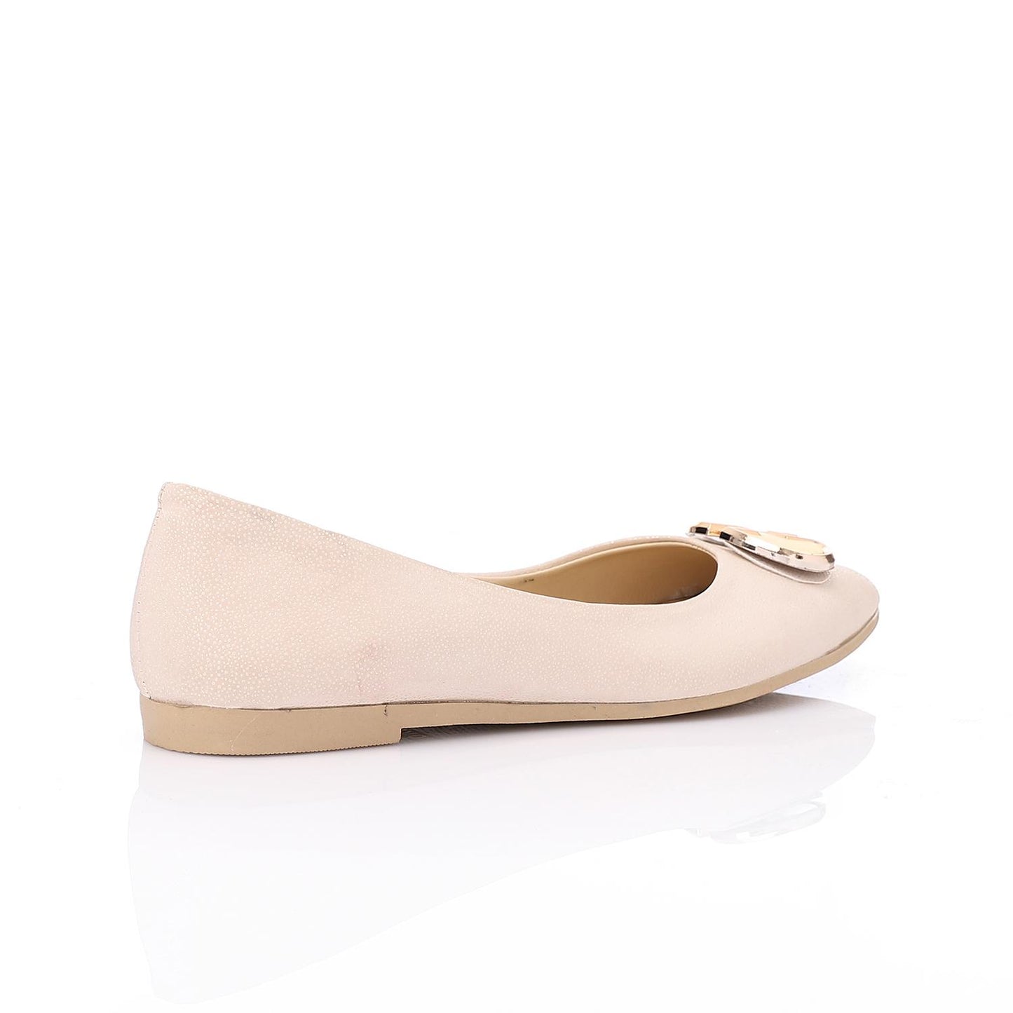 Textured Leather Solid Ballerina Flats - Beige