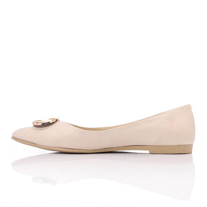 Textured Leather Solid Ballerina Flats - Beige