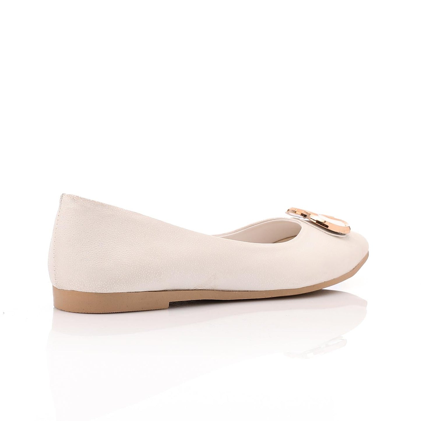 Faux Suede Pointed-Toe Buckle Flat - Off White