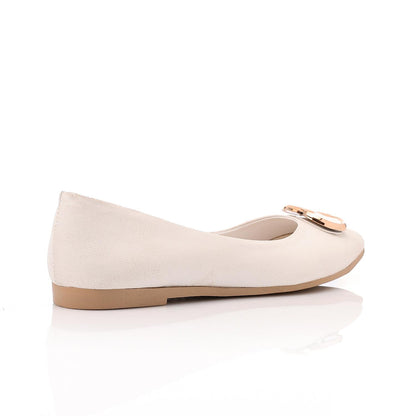 Faux Suede Pointed-Toe Buckle Flat - Off White
