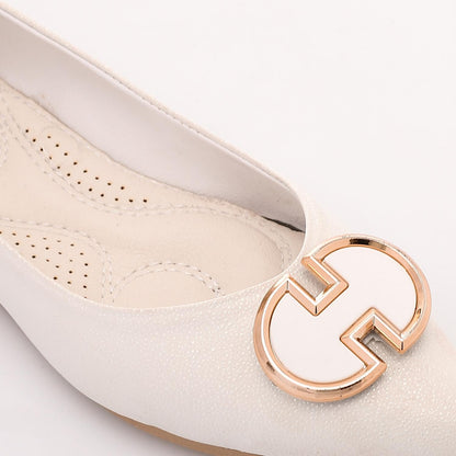 Faux Suede Pointed-Toe Buckle Flat - Off White