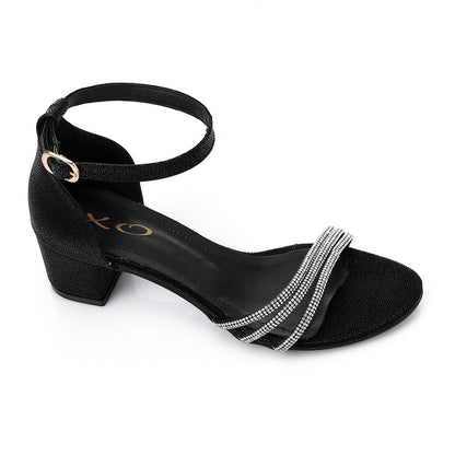 Faux Leather Rhinestone Sandal - Black