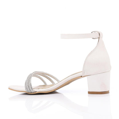 Faux Leather Rhinestone Sandal - White