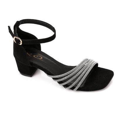 Faux Leather Rhinestone Sandal - Black