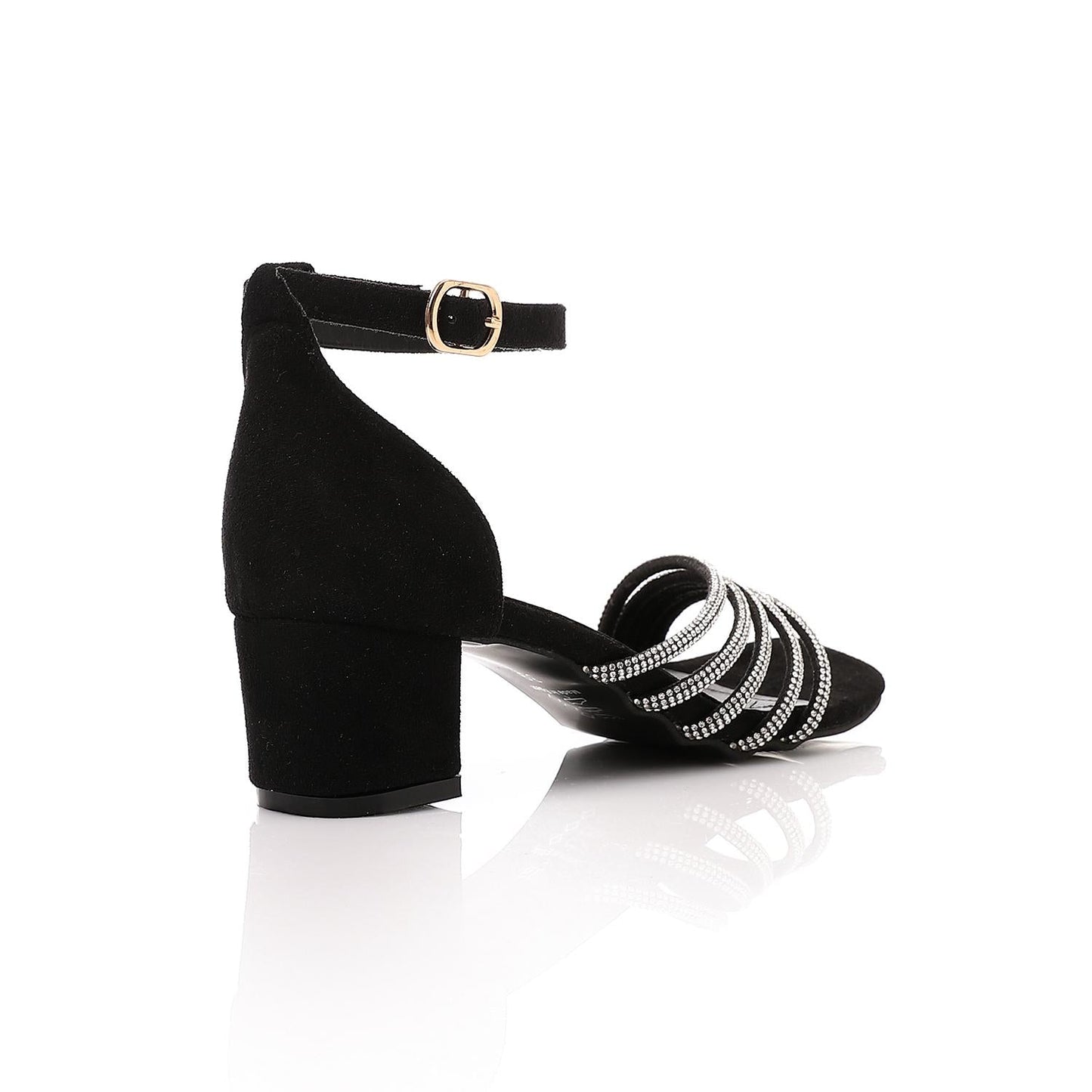 Faux Leather Rhinestone Sandal - Black