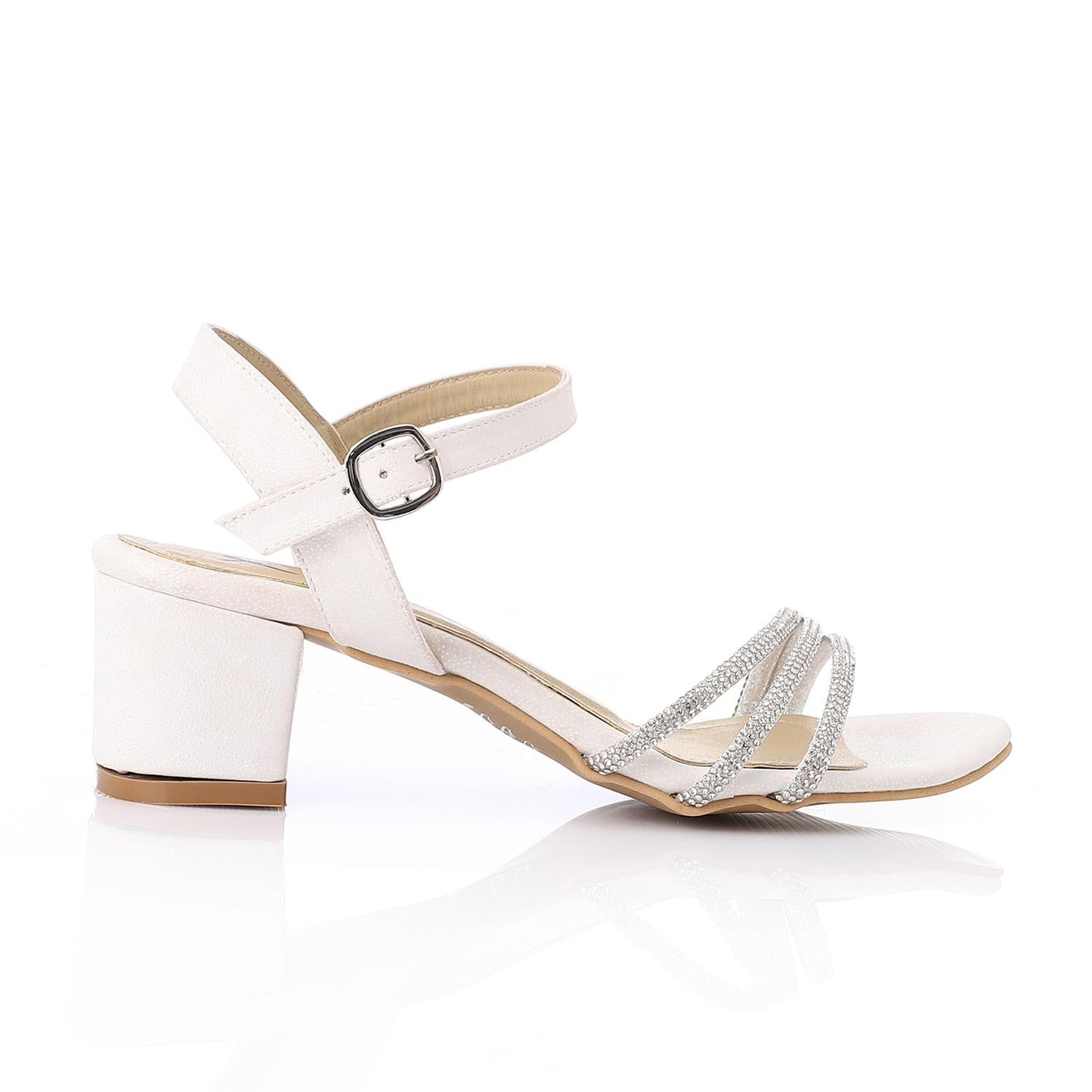 Faux Leather Rhinestone Sandal - White
