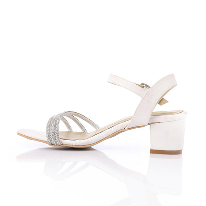 Faux Leather Rhinestone Sandal - White