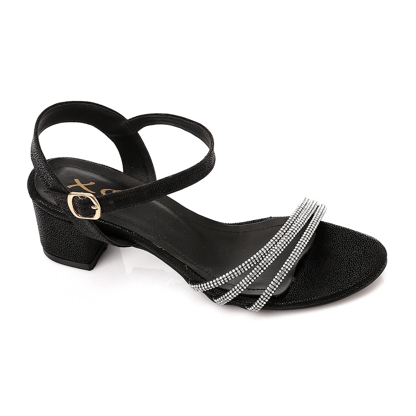 Faux Leather Rhinestone Sandal - Black