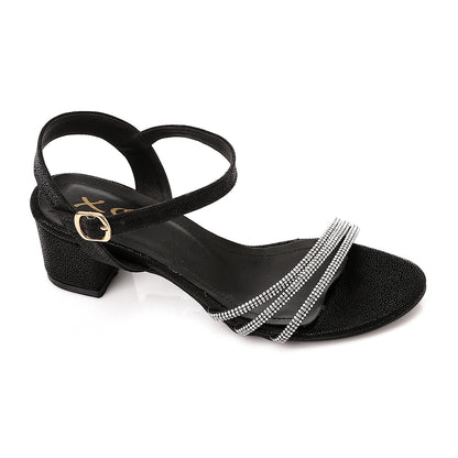 Faux Leather Rhinestone Sandal - Black