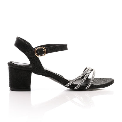 Faux Leather Rhinestone Sandal - Black