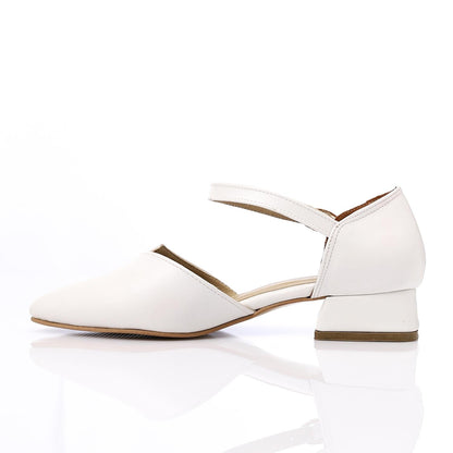 Faux Leather Block Heel Pump - White