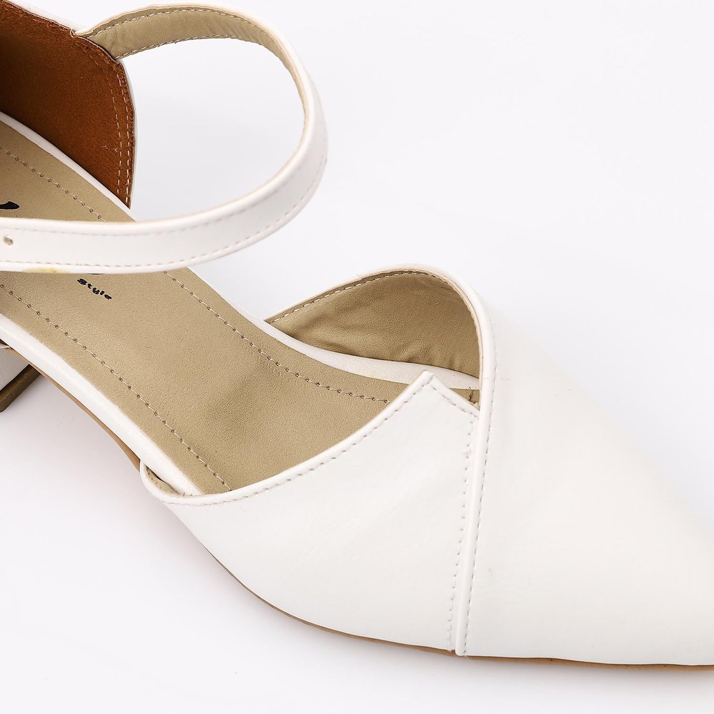 Faux Leather Block Heel Pump - White