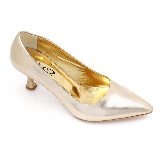 Patent Leather Kitten Pointed Shoes - Gold