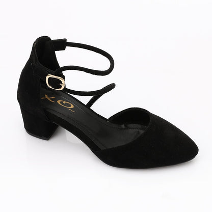Suede D'Orsay Ankle Strap Block Heel - Black