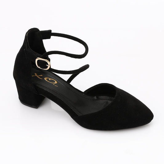 Suede D'Orsay Ankle Strap Block Heel - Black